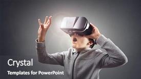  Presentation with virtual reality - Cool new presentation design with vr - boy experiencing using a virtual backdrop and a dark gray colored foreground
