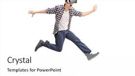  Presentation with realidad virtual - PPT theme having vr - excited young man experiencing virtual background and a white colored foreground