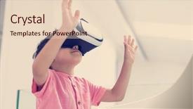  Presentation with glasses - PPT layouts enhanced with vr - kid at home wearing vr background and a lemonade colored foreground