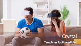  Presentation with virtual reality therapy - Amazing slide set having vr - man watching football on virtual backdrop and a tawny brown colored foreground