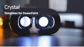  Presentation with mri device - Presentation with vr - vr device playing movie inside background and a tawny brown colored foreground