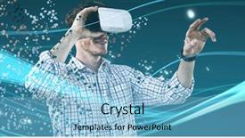  Presentation with abstract glowing teal shapes - PPT theme having vr against abstract glowing black background and a light blue colored foreground