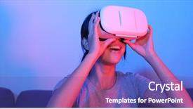  Presentation with man watching woman preparing vegetables - Slides featuring vr device with purple background and a violet colored foreground