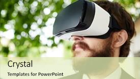  Presentation with natural - Colorful theme enhanced with vr goggles in natural environment backdrop and a  colored foreground