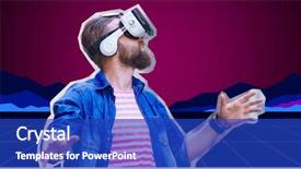  Presentation with simulation - Audience pleasing slide deck consisting of vr headset virtual reality simulation backdrop and a royal blue colored foreground