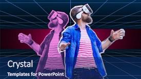  Presentation with simulation - PPT theme featuring vr headset virtual reality simulation background and a navy blue colored foreground