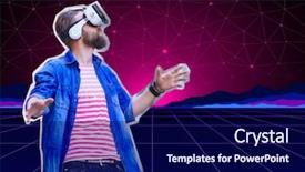  Presentation with simulation - Cool new PPT layouts with vr headset virtual reality simulation backdrop and a navy blue colored foreground