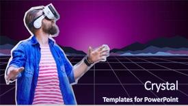  Presentation with simulation - Amazing PPT theme having vr headset virtual reality simulation backdrop and a wine colored foreground