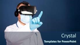  Presentation with virtual reality medical - Presentation design consisting of vr-medicine-doctor-using-virtual background and a navy blue colored foreground