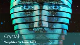  Presentation with artificial intelligence - Presentation featuring vrtual-digital-woman-face-artificial background and a ocean colored foreground