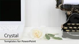  Presentation with white rose - Audience pleasing slides consisting of vs - closeup of a white desk backdrop and a light gray colored foreground