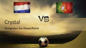  Presentation with soccer poster vintage - Presentation having vs - friendly soccer match between holland background and a yellow colored foreground