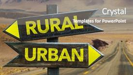  Presentation with urban rural communication - Slide deck having vs - rural - urban signpost background and a gray colored foreground