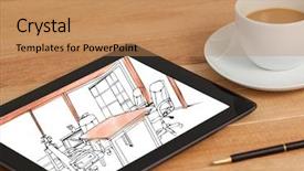  Presentation with new office - PPT layouts consisting of w - desk with coffee and tablet background and a coral colored foreground