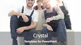  Presentation with boxes - Audience pleasing slides consisting of w - smiling young delivery men holding backdrop and a dark gray colored foreground