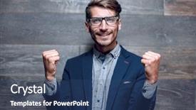  Presentation with business man climbs up to the top of 3d success stairs steps - Slides consisting of wa - portrait of a handsome young background and a  colored foreground