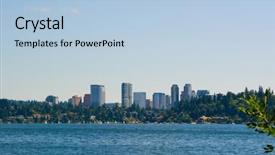  Presentation with washington dc city skyline - Slide set featuring close-up of business woman giving a visit card background and a light gray colored foreground