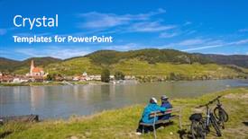  Presentation with danube - PPT layouts with wachau-valley-with-weisenkirchen background and a teal colored foreground