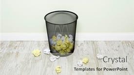  Presentation with paper - PPT theme featuring wads-of-crumpled-up-paper background and a soft green colored foreground