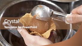 Presentation with dessert waffle ice cream and cake - Audience pleasing PPT theme consisting of hands scooping ice cream backdrop and a tawny brown colored foreground