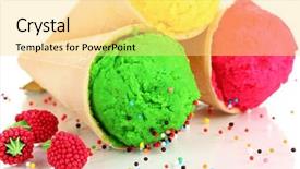  Presentation with ice cream strawberry - Presentation theme consisting of waffle cones decorated with sprinkle background and a yellow colored foreground