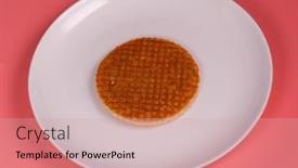  Presentation with cookie - Audience pleasing PPT theme consisting of waffle-cookie-on-white-plate backdrop and a coral colored foreground