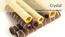 Presentation with wafer - Beautiful PPT theme featuring waffle roll - chocolate wafer tubes backdrop and a  colored foreground