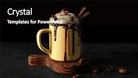  Presentation with chocolate dessert - Amazing PPT theme having waffle roll - sweet dessert with chocolate backdrop and a black colored foreground