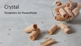  Presentation with wafer - Amazing slide set having waffle roll - wafer creamy sticks backdrop and a light gray colored foreground