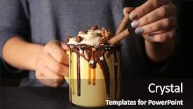  Presentation with cocoa - Amazing slide set having waffle roll - woman holding cup of cocoa backdrop and a wine colored foreground