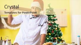 Presentation with christmas eve religious - Beautiful presentation featuring waffle roll - young chef husband working backdrop and a blonde colored foreground