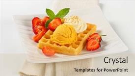  Presentation with strawberries - PPT theme having waffle with ice cream and strawberries background and a coral colored foreground
