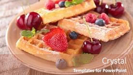  Presentation with waffles - Presentation theme featuring waffles and berry fruit background and a coral colored foreground