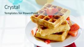 Presentation with waffles - Audience pleasing slide set consisting of waffles for breakfast with strawberries backdrop and a cool aqua colored foreground