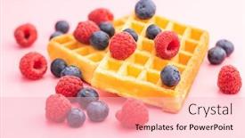  Presentation with waffles - Audience pleasing theme consisting of waffles with blueberries and raspberries on pink background backdrop and a lemonade colored foreground