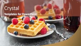  Presentation with waffles - Theme enhanced with waffles with blueberries and raspberries on plate background and a tawny brown colored foreground