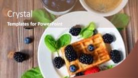  Presentation with waffles - PPT theme having waffles-with-blueberries-and-raspberries background and a coral colored foreground
