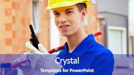  Presentation with angry construction workers - Cool new presentation design with wage hour - apprentice trainee construction workers backdrop and a royal blue colored foreground