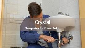  Presentation with plumber - Theme with wage hour - plumber at work background and a coral colored foreground
