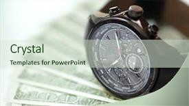  Presentation with investment money - Colorful theme enhanced with wage hour - watch and money concept backdrop and a soft green colored foreground