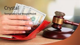  Presentation with wages - Slide deck with wages - gavel and hand holding money background and a coral colored foreground