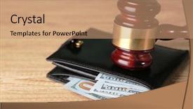  Presentation with gavel - Presentation theme featuring wages - gavel and money in wallet background and a coral colored foreground