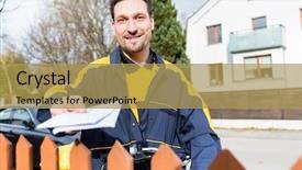  Presentation with passing the baton - Presentation theme having wages - mailman passing letters to addressee background and a yellow colored foreground