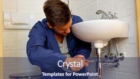  Presentation with plumber - Audience pleasing presentation theme consisting of wages - plumber insatallateur at work backdrop and a navy blue colored foreground