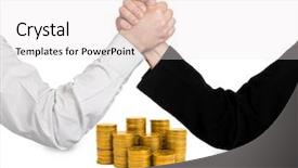  Presentation with wrestling - Beautiful slide set featuring wages - two wrestling hands and coins backdrop and a sky blue colored foreground