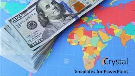  Presentation with world map - Slide set featuring wages spending - cash on the world map background and a light blue colored foreground