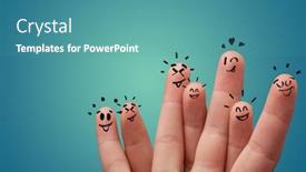  Presentation with team building - PPT theme consisting of waggish-happy-fingers-with-team background and a teal colored foreground