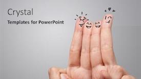  Presentation with team building - Slide deck with waggish-happy-fingers-with-team background and a light gray colored foreground