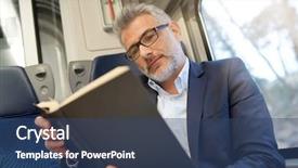  Presentation with train - PPT theme having wagon - businessman going to work background and a ocean colored foreground