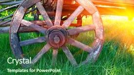  Presentation with wheel - Beautiful PPT theme featuring wagon - wheel of old wooden carriage backdrop and a forest green colored foreground